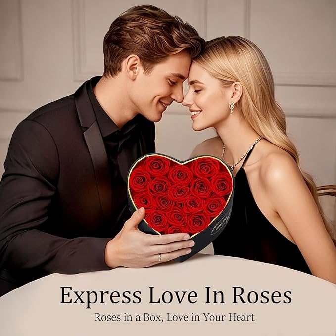 16 Preserved Roses in Heart Shape Gift Box for Her - Forever Flowers for Delivery, Eternal Rose Mothers Gifts for Mom, Wife Anniversary Birthday Gifts for Women, Red