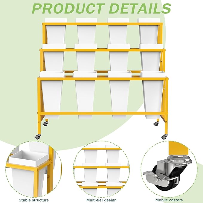 Flower Display Stand with 12 Buckets, Flower Cart 3 Layers Gold Metal Flower Bar Stand with Wheels, Moving Florist Bouquet Shelf for Weddings Florist Indoor Outdoor Patio Garden Living Room
