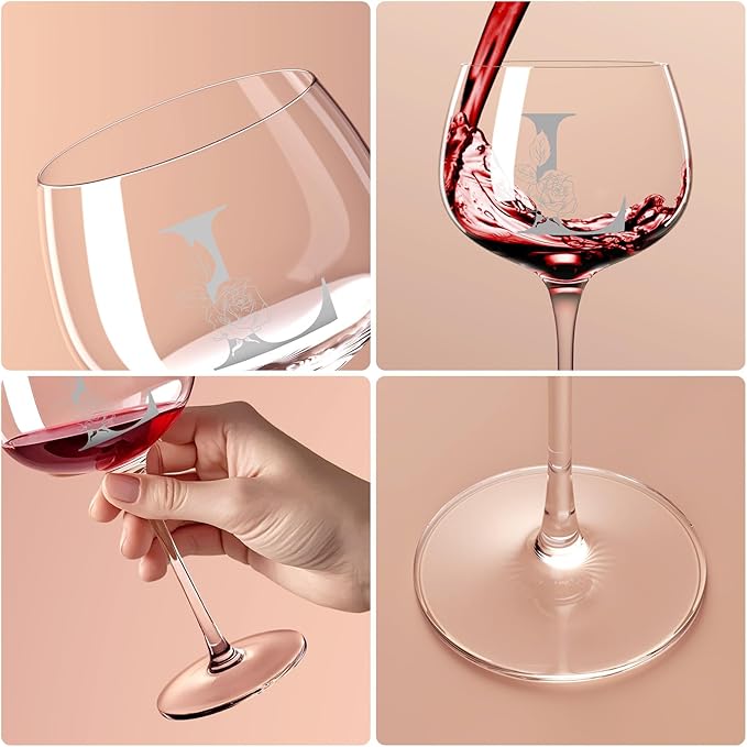 Personalized Gifts for Women, Monogrammed A-Z Wine Glass Customized Gift, Unique Christmas Birthday Gifts for Women Her Mom Friend Sister Wife Daughter Nurse (L)