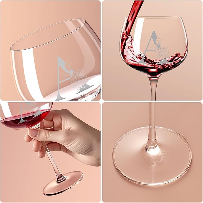 Personalized Gifts for Women, Monogrammed A-Z Wine Glass Customized Gift, Unique Christmas Birthday Gifts for Women Her Mom Friend Sister Wife Daughter Nurse (A)