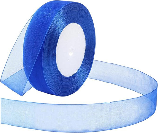 Royal Blue Ribbon for Gift Wrapping 1 inch Sheer Organza Ribbon for Flower Bouquet Tulle Thin Chiffon Ribbons for Wedding Invitations Presents Decorations Crafts 50 Yards