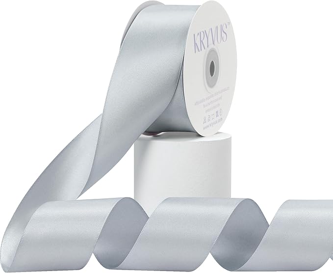 Silver Gray Satin Ribbon, Double Faced 2 Inch X 25 Yards Silver Gray Ribbon, Premium Satin Ribbon for Gift Wrapping, Crafts, Hair Bow Making, Sewing, Flower Bouquet, Wedding Party Decor