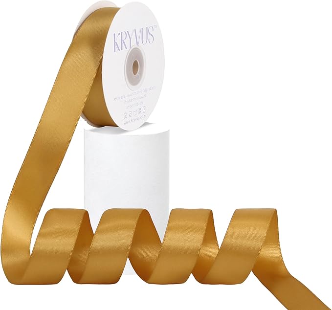 Old Gold Satin Ribbon, Double Faced 1 Inch X 25 Yards Old Gold Ribbon, Premium Satin Ribbon for Gift Wrapping, Crafts, Hair Bow Making, Sewing, Flower Bouquet, Wedding Party Decor
