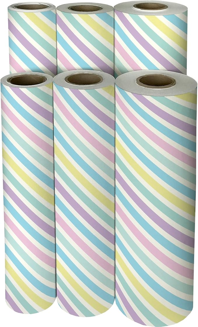 Jillson Roberts Bulk Gift Wrap, Everyday Gift Wrapping Supplies, Pastel Stripe, 1/2 Ream 417 feet x 30 inches