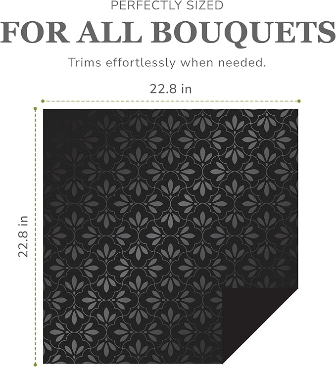 the florist Supply 20 Sheets Premium Flower Wrapping Paper | Waterproof Flower Wrapping Paper for Bouquets | Double Sided Floral Bouquet Sheets | DIY Gifts Isabella Black/Metallic Black