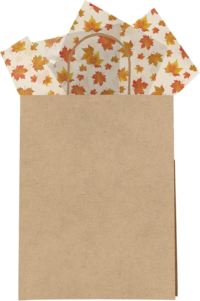 Pro Supply Global Autumn Leaves Printed Tissue Paper for Gift Bags or Boxes and Wrapping - Bulk Fall Decorative Art Tissue Paper for Packaging and Gifting | 24 Sheets 20" x 30"