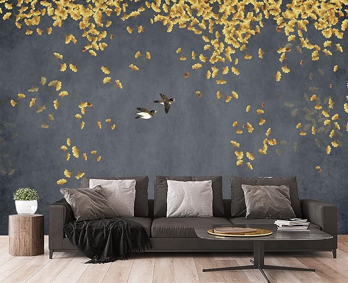 Ginkgo Leaf Flower Bird Wall Mural Wallpaper for Bedroom 178" x 117"