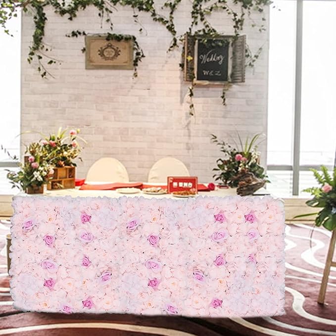 16"x 24" Artificial Flower Wall Panels,Flower Wall Mat Silk Flower Panels for Outdoor Garden Backyard Fence Fence Privacy Screen and Indoor Wall Decor (4Pcs Rose+Light Pink+Champagne)