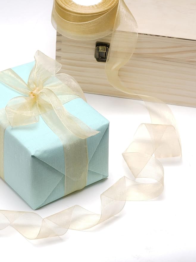 2 Roll Champagne Organza Ribbon 1.5 Inch for Wedding Gift Wrapping, Wedding Invitations, Party Decoration, Crafts