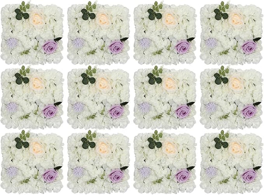 Gdrasuya10 12PCS Artificial Flower Wall Panel Wedding Backdrop Event Party Photography Flower Wall Background Realistic Flower Wall Backdrop Faux Floral Wall Decor