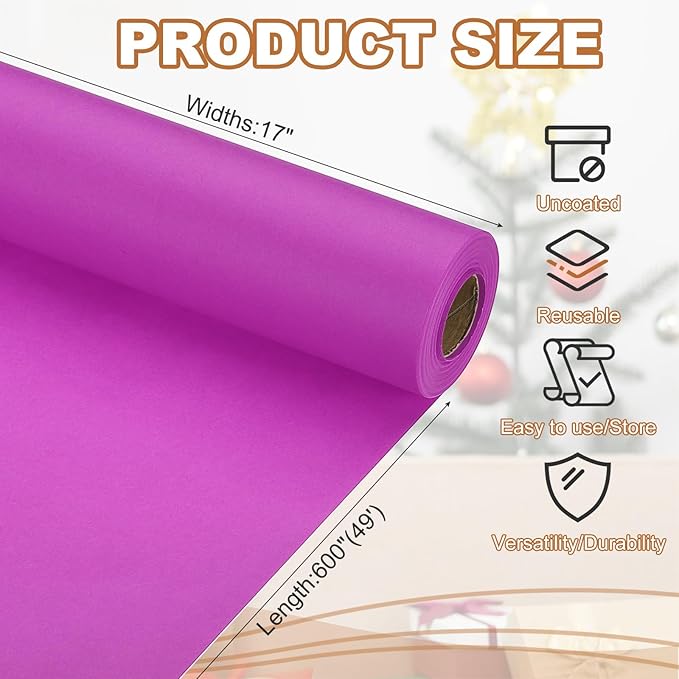 PATIKIL Wrapping Paper, 17" x 600"(49') 70 GSM Craft Paper Roll Kraft Packing Paper for Poster Bulletin Board, Gift Wrapping, Purple