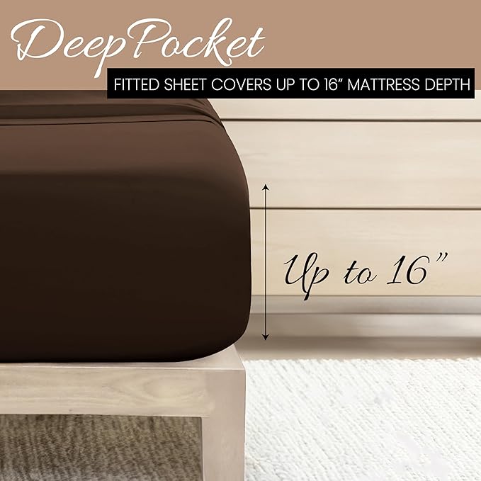 Linen Market Brushed Microfiber Queen Sheet Set 4 Piece – Oeko-TEX Certified Ultra Soft & Wrinkle-Free - 16" Deep Pocket Sheets - Easy Care Queen Size - Chocolate