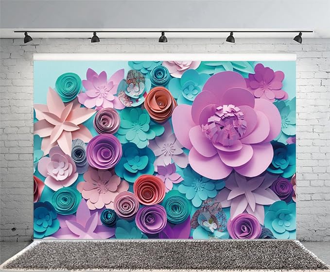 AOFOTO 10x7ft Handmade Paper Flower Backdrop Birthday Party Decoration Photography Background Baby Shower Bride Girl Woman Artistic Portrait Activity Banner Photo Shoot Studio Props Vinyl Wallpaper