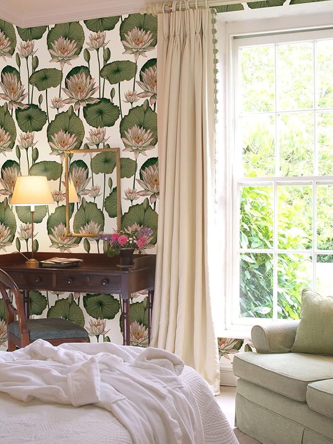 Orainege Floral Wallpaper Peel and Stick Floral Contact Paper Boho 16.9inx393.7in Lotus Flower Wallpaper Removable Self Adhesive Wall Paper for Bedroom Cabinets Decorative