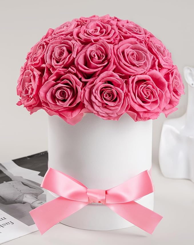27 Forever Roses Dome in White Box, Eternal Real Roses Gifts for Women, Preserved Flowers for Delivery Prime, Anniversary, Valentine's Day, Christmas, Birthday for Her (Pink)