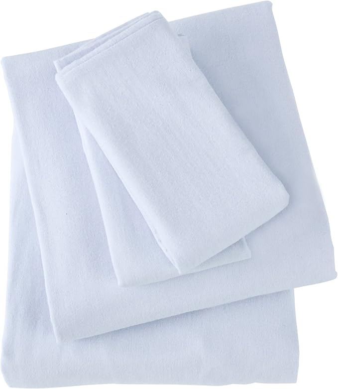 Market & Place 100% Turkish Cotton Flannel Sheet Set | 4 Piece Deep Pocket Solid Cozy Winter Bed Sheets | Double Brushed for Extra Softness & Comfort | Chalet Collection (Full, Light Blue)