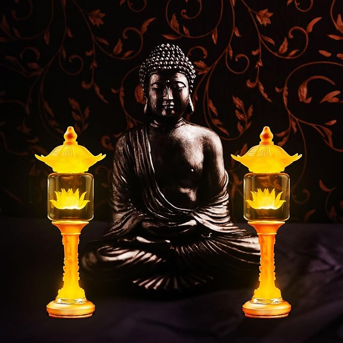 11 Inch LED Lotus Flower Lamp, Multi-Color Adjustable Buddha Light for Home Altar, Indoor Meditation Night Light with Crystal Base