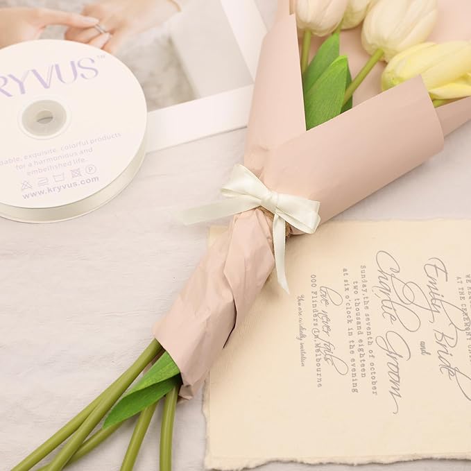 Cream Satin Ribbon, Double Faced 3/8 Inch X 25 Yards Cream Ribbon, Premium Satin Ribbon for Gift Wrapping, Crafts, Hair Bow Making, Sewing, Flower Bouquet, Wedding Party Decor