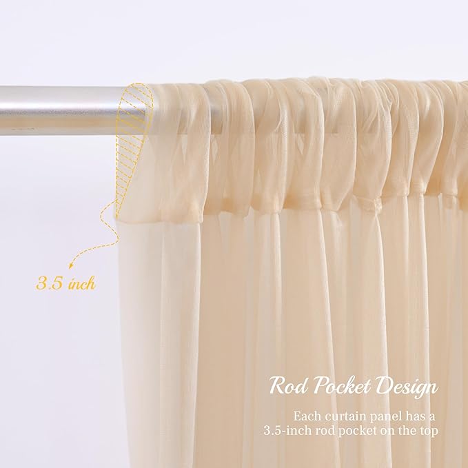 10x10ft Champagne Tulle Backdrop Curtain with Lights String for Parites, Sheer Backdrop Curtains for Wedding Baby Shower Birthday Party Photo Shoot Decorations