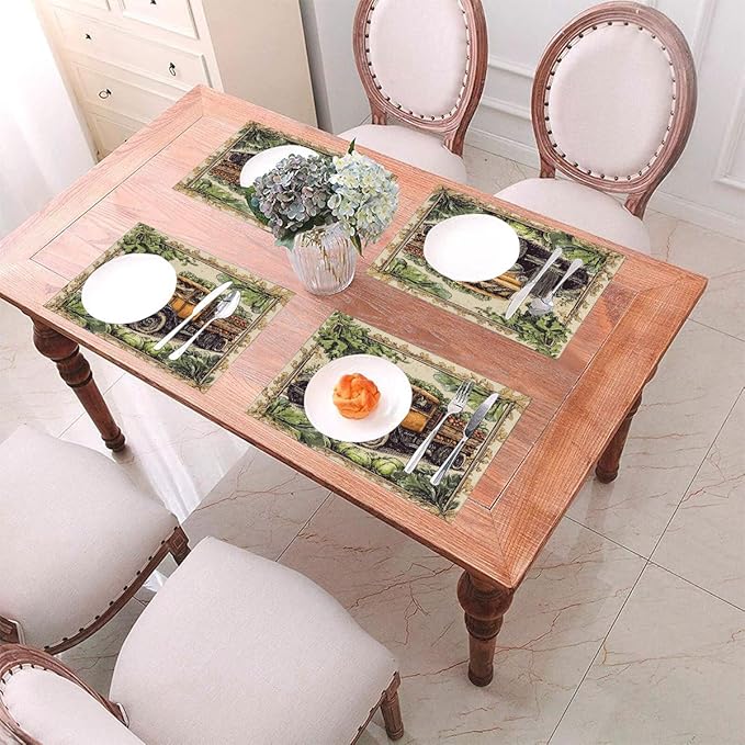 PVC Placemats Set of 4 Wipeable Table Mats Washable Heat Resistant Non Slip Vinyl Dining Table Mat for Kitchen Indoor Outdoor Patio Farmhouse Place Mats Retro Fall Truck Decorative