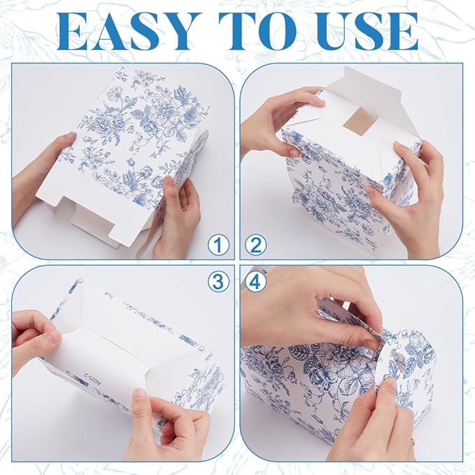 UNICRAFTALE 4pcs Blue Floral Party Gift Favor Boxes with Handles Flower Pattern Gable Box Chinoiserie Floral Printed Paper Candy Box for Wedding Birthday Tea Bridal Shower Party Supplies
