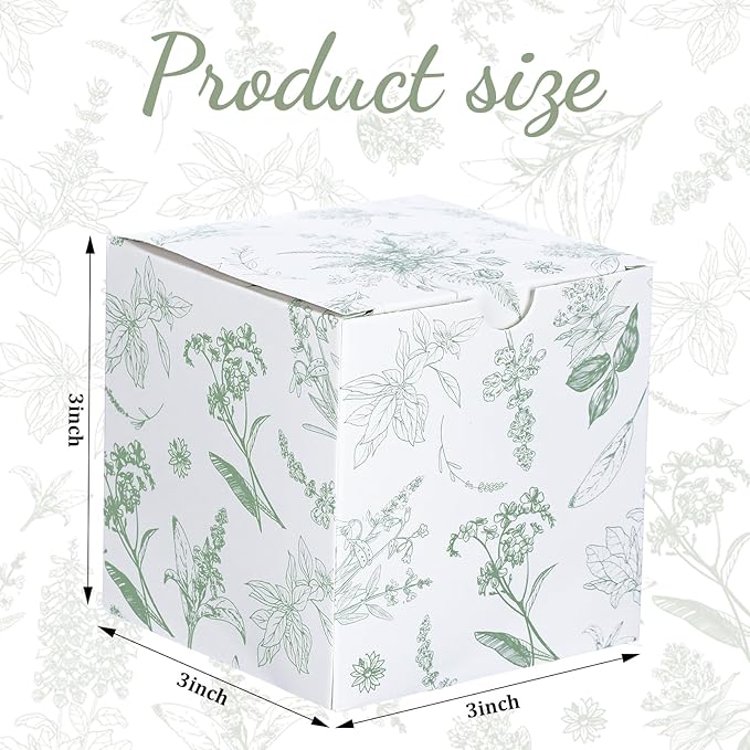 TecUnite 50 Pcs 3x3x3'' Green Floral Paper Gift Candy Boxes Chinoiserie Flower Paper Gift Box Small Green White Hydrangea Party Packaging Bag for Wedding Birthday Cardstock Shower Party Supply Decor
