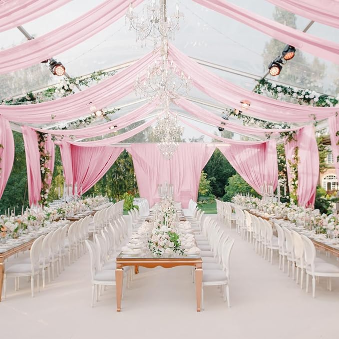 VOK Pink Wedding Arch Draping Fabric Chiffon Fabric, 29in x 18Ft Sheer Chiffon Outdoor Curtain for Wedding Ceremony Birthday Party Decoration (Light Pink,1 Panel)