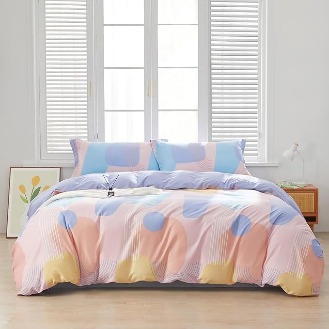 SAPHREAS Orange Blue Bubble Pattern Duvet Cover Set King Size 3pcs 100% Cotton Colorful Blocks Bedding Comforter Cover Set 1 Duvet Cover 2 Pillow Shams