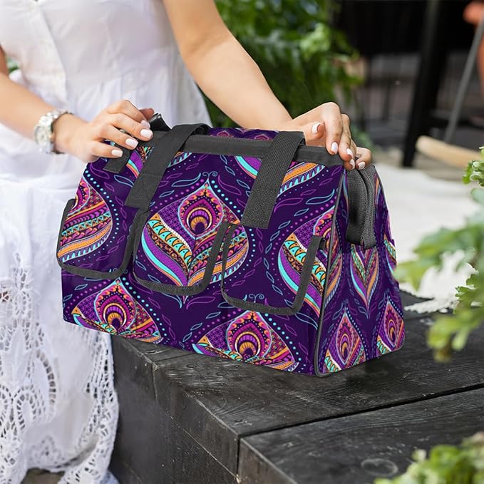 Purple Paisley Tool Bag for Men Women Multi-Pockets Wide Mouth Tool Storage Bags 14.8 Inch Waterproof Heavy Duty Tool Bag Organizer for Electrician Mechanic Plumbers Handymen