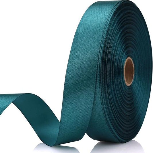 7/8 Inch 60 Yards Greenish Blue Satin Craft Ribbon-Single Face Polyester Ribbon for Handmade Roses,Gift Wrapping,Timeless Flower,Bouquets,Wedding and Party Decoration
