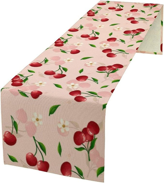 Cherry Table Runner,Spring Summer Fruit Tropical Birthday Party Decorations Dining Room Home Kitchen Table Decor 13 x 120In