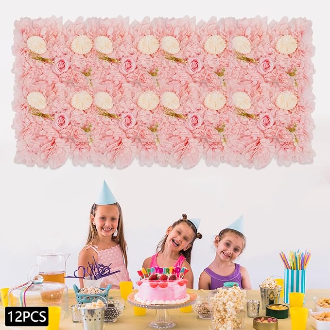 12 Pack Flower Wall Panels, Pink Floral Wall Backdrop, Artificial Flower Wall Decor 15 15, Rose 3d Flower Wall Background Party Panel Decorations for Wedding, Party, Anniversary, Indoor, Outdoor