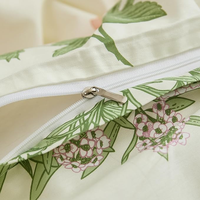 100% Cotton Duvet Cover Queen Size – Botanical Garden Print, Green Floral Duvet Cover Set with Zipper Closure, 3-Piece Soft Breathable Natural Cotton Bedding Set for All Seasons