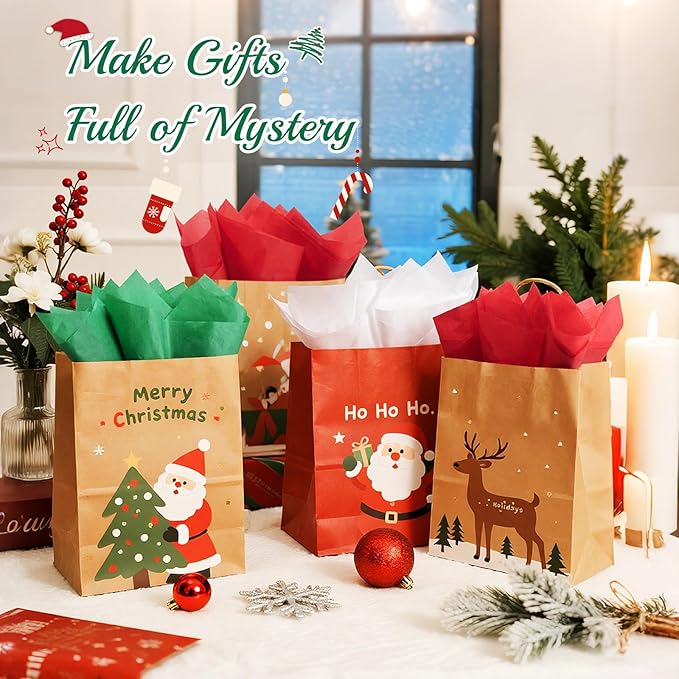 Simetufy Christmas Tissue Paper for Gift Bags, 360 Sheets 14 x 20 Inches Christmas Tissue Paper Sheets Bulk, Red Green and White for Gift Wrapping, Crafts, Birthday, Holiday Decor and DIY