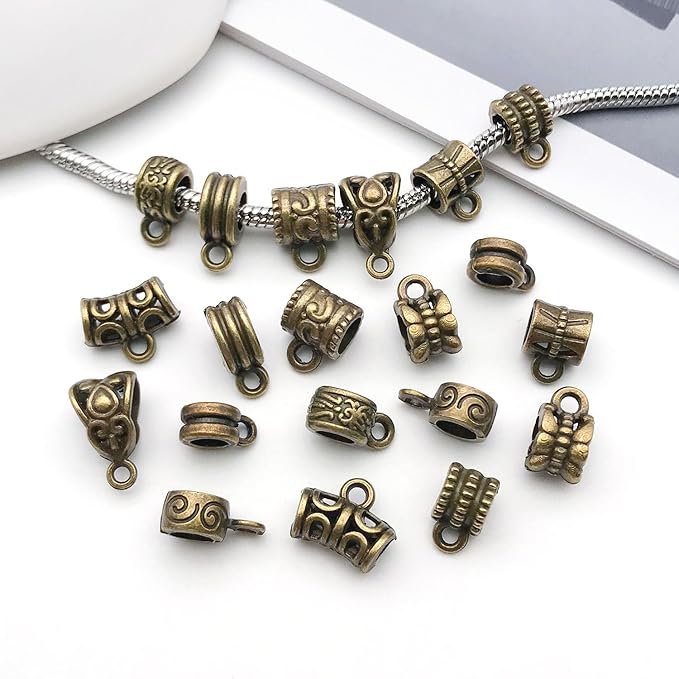 WOCRAFT 60pcs Antique Bronze Bails Space Beads Bracelet Charms for Jewelry Making Sets DIY Necklace Bracelet Keychain Crafting Charms Kit Craft Supplies (SN853)