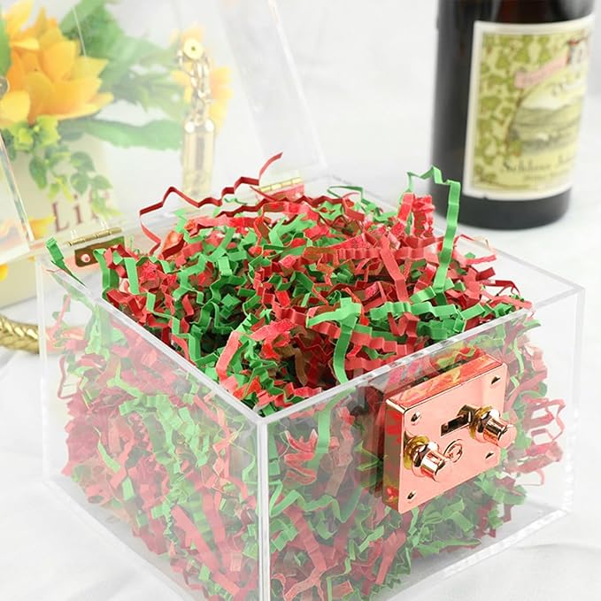 Uptotop 5oz Crinkle Cut Paper Shred Filler for Gift Wrapping Basket Filling, Birthday, Christmas, Thanksgiving, Wedding, Mother's Day, Red and Green (5 oz)