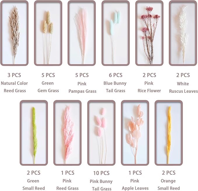 Pastel Dream Dried Flower Bouquet (No Vase) | 17'' Mini Floral Arrangement with Pink Pampas, Bunny Tail, Reed Grass & More Natural Dried Flowers – Home Wedding Decor Centerpiece
