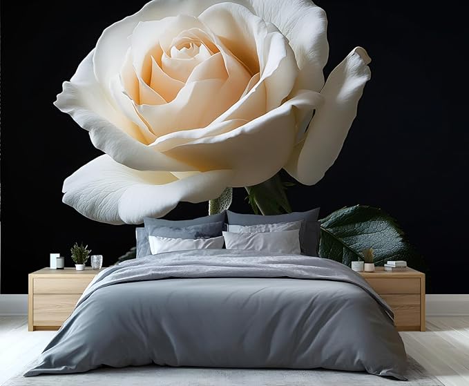 White Rose Wall Mural, Romantic White Rose 3D Wall Murals, Simple Elegant Flowers Wallpaper Mural, for Living Room Bedroom Large Wallpaper Indoor Decor 177.16" W x120 H