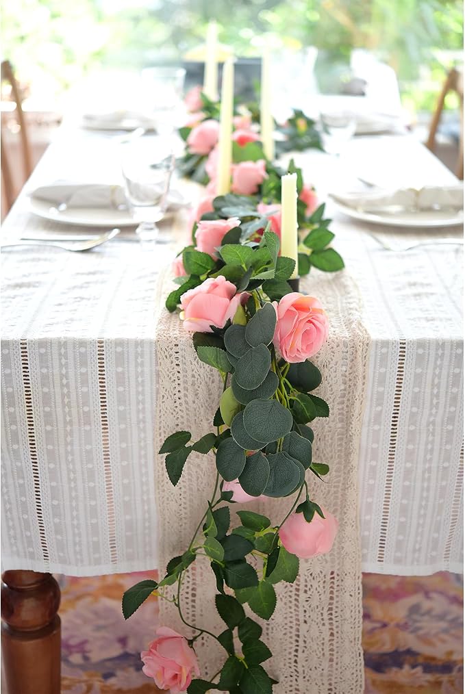 FiveSeasonStuff 28 Ft 4 Rose Silk Flower Garlands Artificial Flowers Decoration Hanging Floral Decor for Wedding Baby Shower Birthday Party Garden (Amaranth Pink)