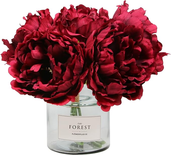 Tinsow Artificial Peony for Fall Home Decoration, 5 Pcs Red Faux Peonies for Halloween Decoration, Silk Flowers Bouquet,(10, Maroon)