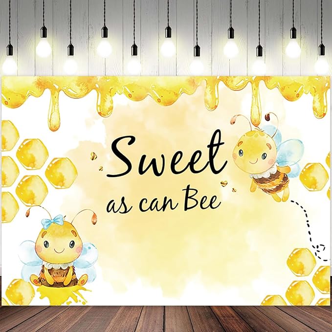 8x6ft Baby Shower Backdrop Sweet as Can Bee Photography Background Honeycomb Honey Yellow Bumblebee Boys Girls Kids Birthday Party Banner Decorations Newborn Gender Reveal Photo Booth Prop