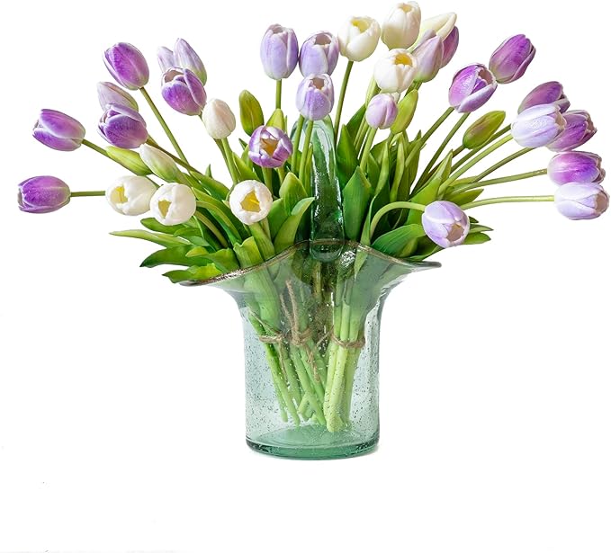 15pcs Artificial Tulips Flowers, Real Touch Latex Bouquet, Fake Tulips for Office Wedding Party Home Kitchen Garden Decoration-B Lavender