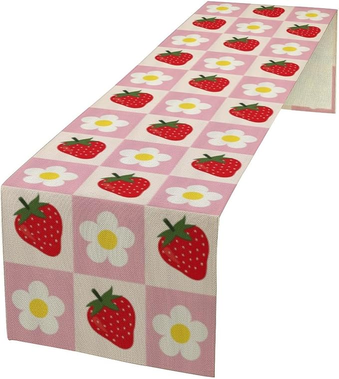 Strawberry Table Runner, Spring Summer Fruit Birthday Party Decorations Dining Room Home Kitchen Table Decor 13 x 90Inch