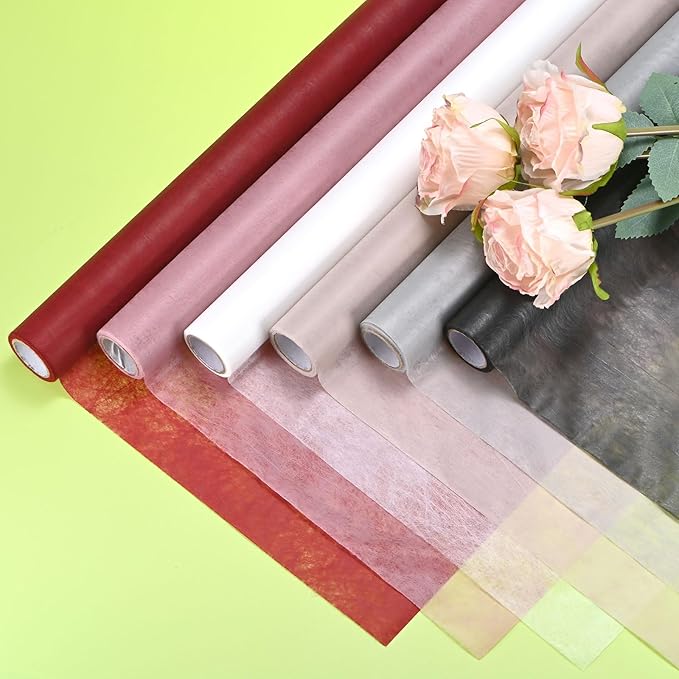 M METERXITY Korean Cotton Floral Wrapping Paper 1Roll [Rose] - 9m x 58cm (29.5ft x 23in), Translucent & Waterproof Flexible for Bouquets, Gift Packaging, Wedding, Florist Use
