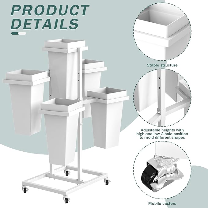 Asee'm Flower Display Stand with 5 Square Buckets Multi-tiered Metal White Flower Cart Stand with Wheels Moving Plant Stand Bar Shelf Flower Holder for Indoor Outdoor Patio Garden Florist Wedding