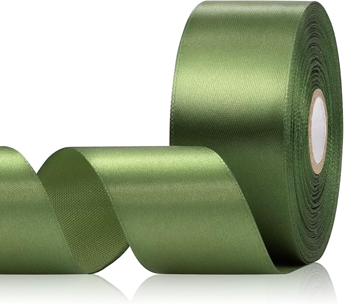 30 Yards Olive Green Ribbon 1-1/2 Inch, Olive Green Satin Ribbon for Gift Wrapping, Flower Bouquet, Crafts, Baby Shower, Christmas, Wedding and Bow Making