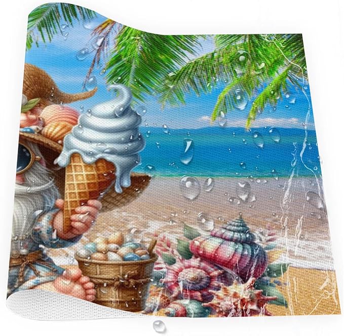 PVC Placemats Set of 6 Summer Gnomes Cute Wipeable Table Mats Washable Heat Resistant Non Slip Vinyl Dining Table Mat for Kithen Indoor Outdoor Patio Farmhouse Place Mats Decorative
