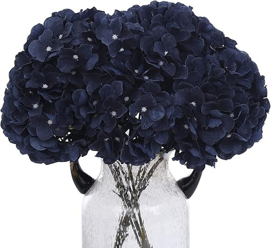 2Bouquets Artificial Fake Flowers Silk Hydrangea Arrangements Wedding Bouquets Decorations Plastic Floral Home Kitchen Garden Party Festival Bar DIY (Navy Blue)