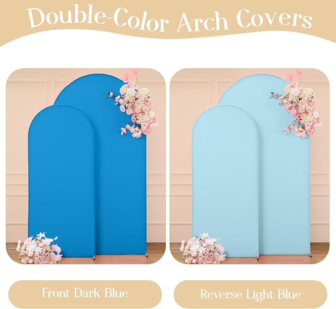 Blue Arch Backdrop Cover Set of 2 Baby Blue Arch Cover 7.2 and 6ft Wedding Arch Cover Stretchy Backdrop Bridal Baby Shower Birthday Party Arches Stand Covers Spandex