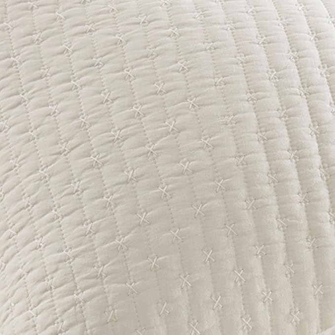 Levtex Home Cross Stitch Reversible Twin XL/Twin Quilt Set (68x86in) with 1 Pillow Sham (26x20in) - Stitch Texture - Cream - 100% Cotton Twin Size Quilt Bedding Set - Lightweight, Soft, Pre-Washed